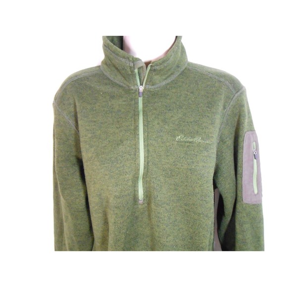 Eddie Bauer 1/4 Zip Pullover Fleece Men's Medium Green Long Sleeve Pocket - Picture 2 of 6